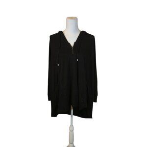 Cable & Gauge Woman Hooded 1/4‎ Zip Top Size 2X Black Casual